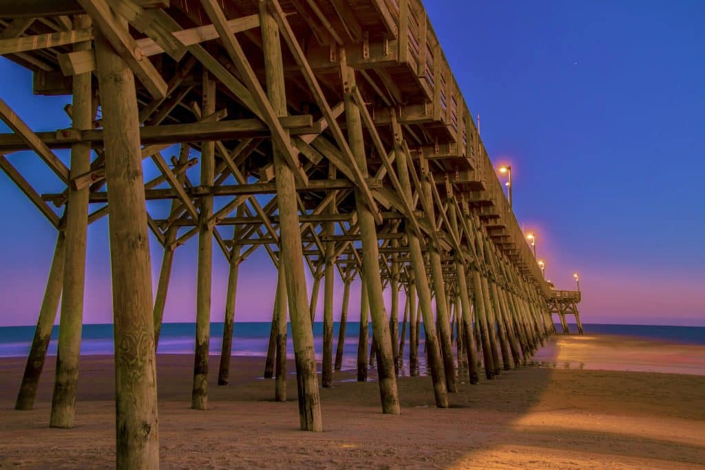 Scenic Myrtle Beach Ocean Background Long Wooden Pier On The