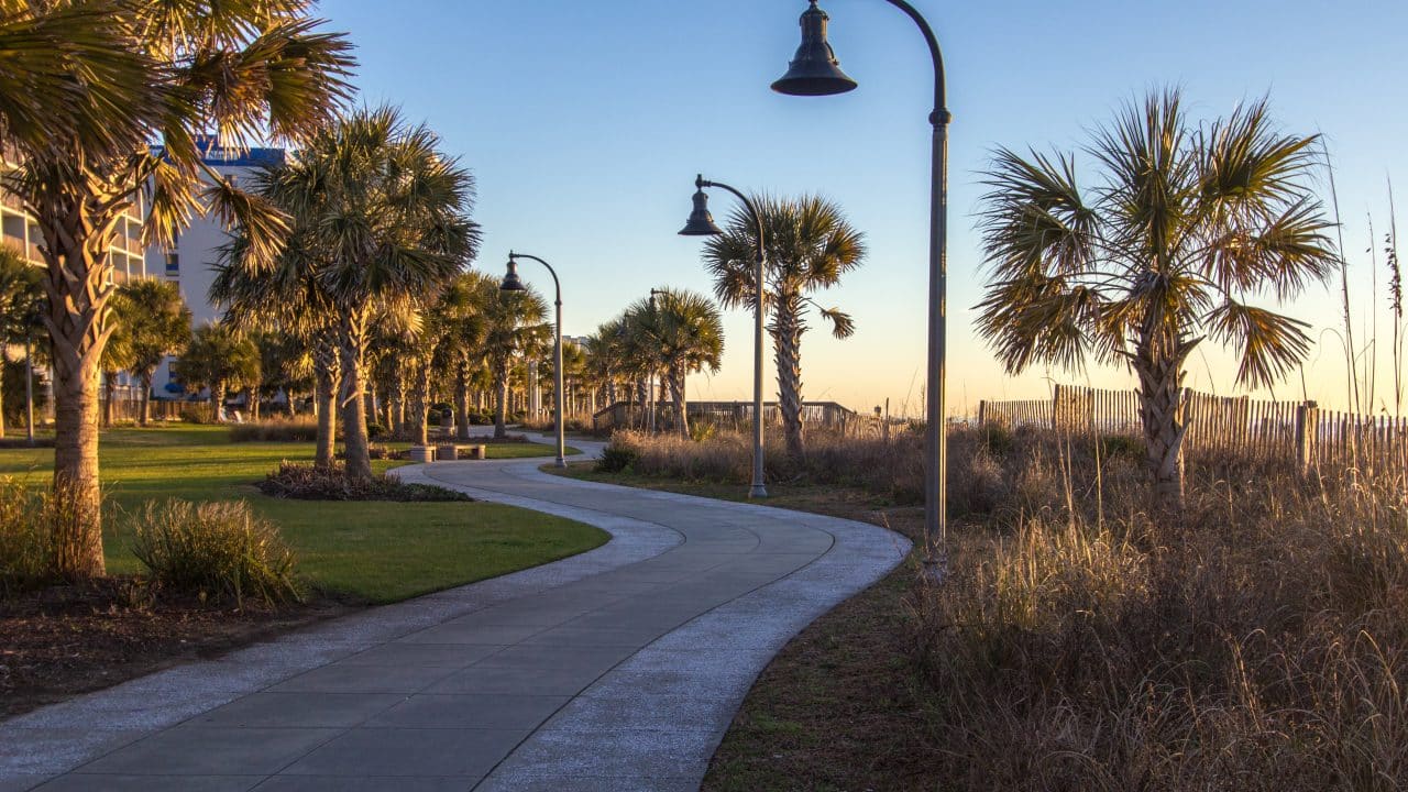 Quiet Morning Along The Myrtle Beach Boardwalk Along The Coast