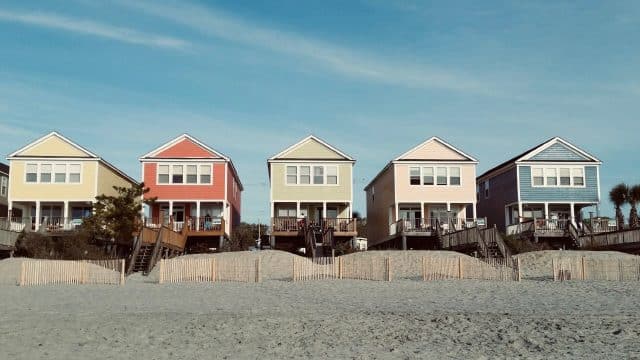 Colorful Beach Houses Along The Coast Of Myrtle Beach South